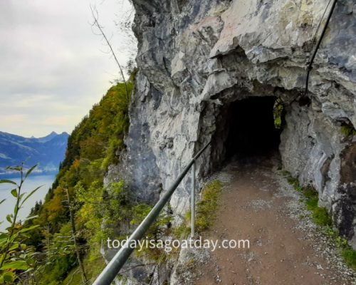 Hike in Central Switzerland, Felsenweg, entrance to the rock