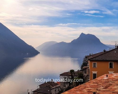 Top hike in Ticino, view of the gulf of Lake Lugano