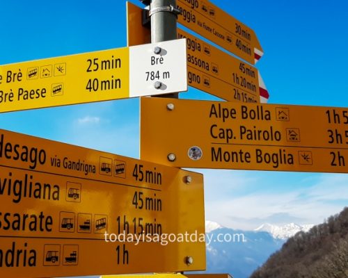 Top hike in Ticino, yellow sigane in Brè