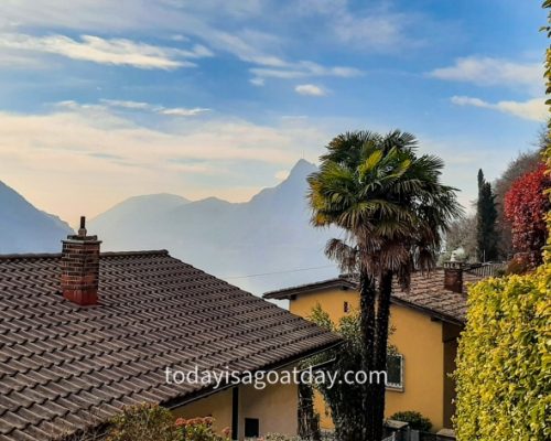 Top hike in Ticino, view over the roofs of Gandria