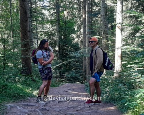 two brothers in the forest on their way to Crestasee