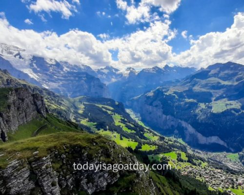 Top hike from Grindelwald , view from Männlichen peak into Lauterbrunnen valley