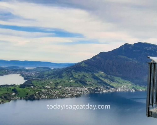 Hike in Central Switzerland, Woman enjoying the views of Lake Lucerne