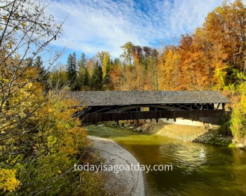 Hiking in St. Gallen, wooden covered Spisedd bridge