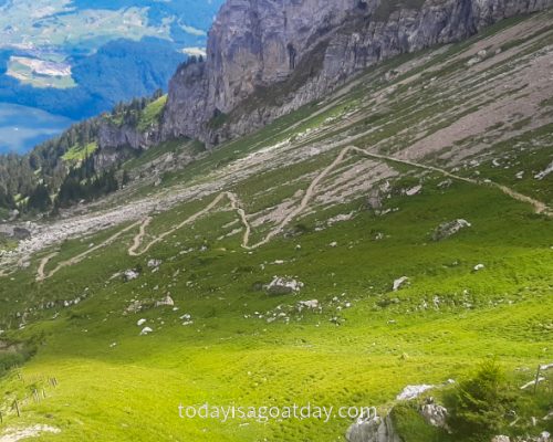 Hiking on Mount Pilatus, the long zig-gag way up