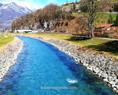 Glarus hiking, roman trail, clean and transparent river Linth